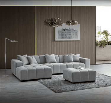 Aluxo Leonard Left Hand Corner Sofa in Cloudy Grey Boucle - Modular Design & Plush Comfort - UK Luxury Furniture
